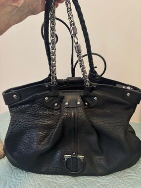 Salvatore Ferragamo Two Tone Pebbled Leather Large Shoulder Bag